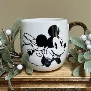Disney Black and White Mickey Mouse Mug with Gold Handle